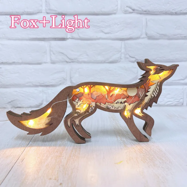 Personalized Wooden 3D Fox Decoration with LED Lights