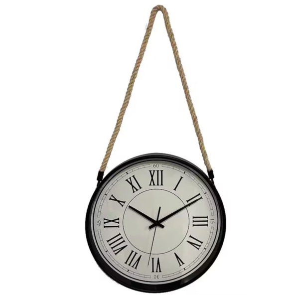 Industrial hanging clock with Roman numerals and rope suspension - railroad station clock