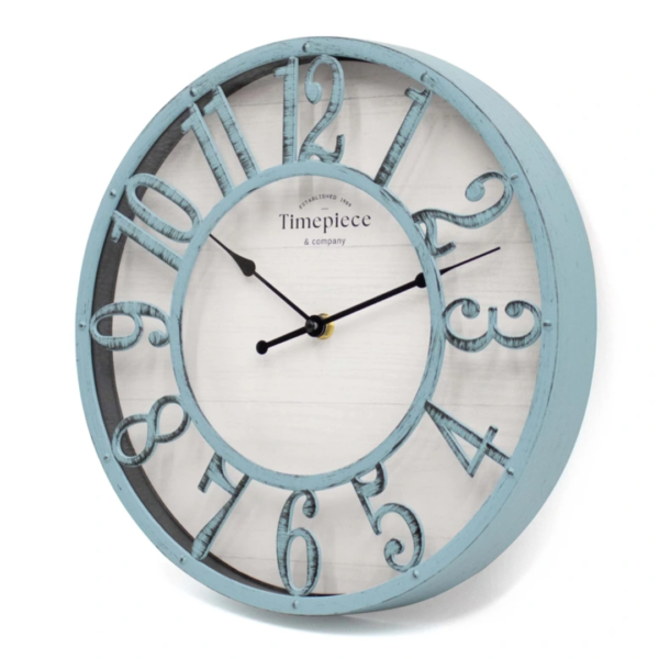 Shabby chic wall clock metal-wood look in vintage blue