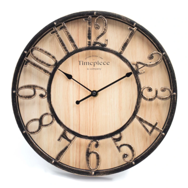 Rustic wall clock wood-metal look with vintage numbers noiseless