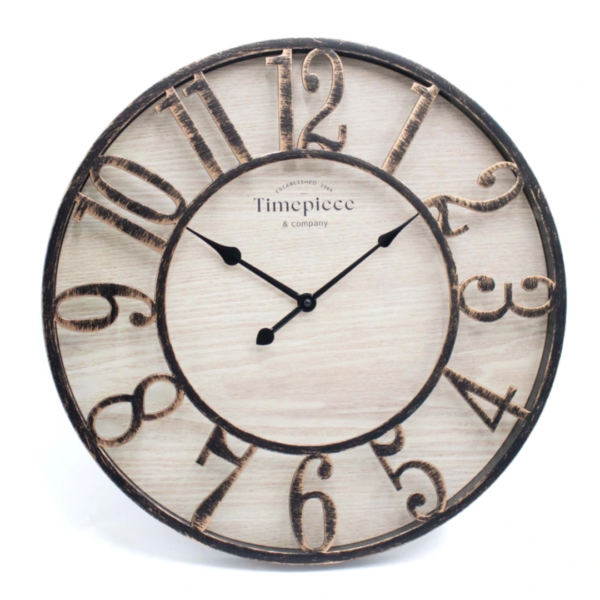 Vintage wall clock metal-wood look with large digits