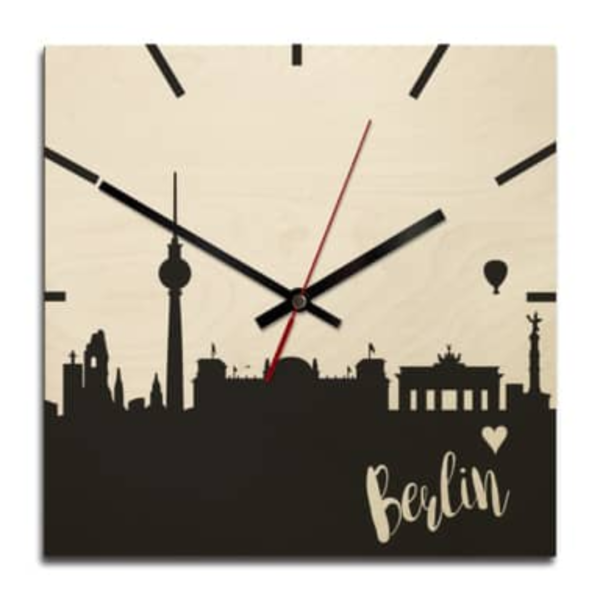 Wooden clock – New York Skyline – round