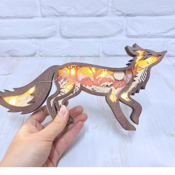 Personalized Wooden 3D Fox Decoration with LED Lights